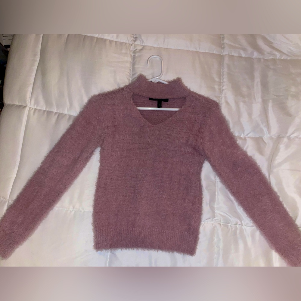Light Pink Fluffy Long Sleeved Sweater with Neck Cutout Adult Medium
